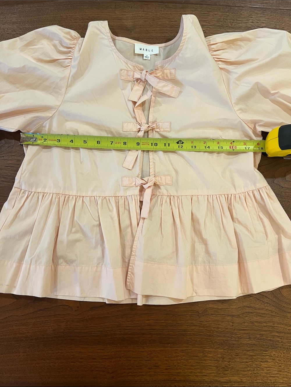 Mable Peplum Blouse with Front Bow Ties and Puff Sleeves size S/M - Picture 9 of 11